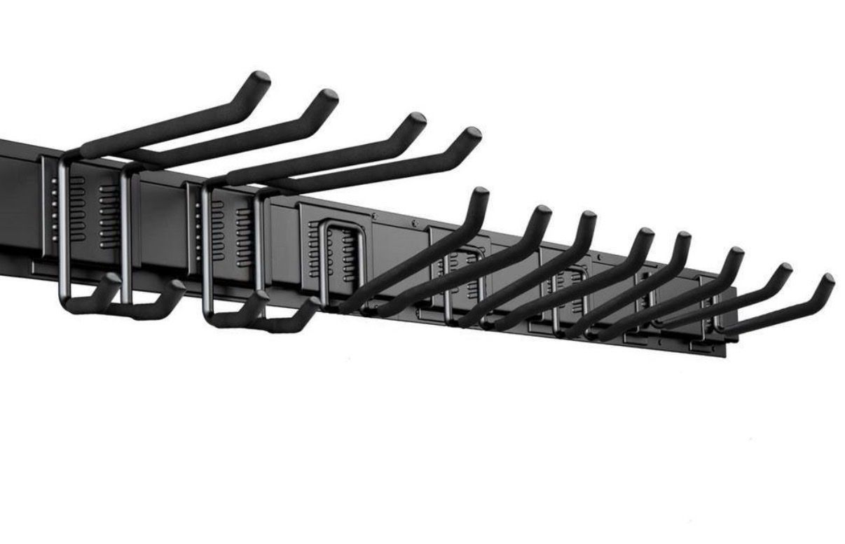 Angel Sar METN8914 48in Black Metal Adjustable Wall Mount Garden Tool Organizer w/ Hooks