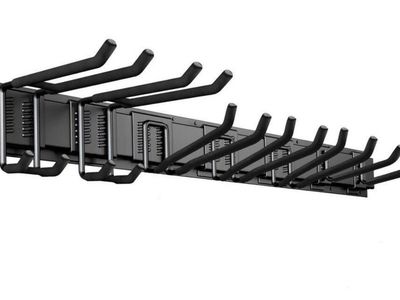 Angel Sar METN8914 48in Black Metal Adjustable Wall Mount Garden Tool Organizer w/ Hooks