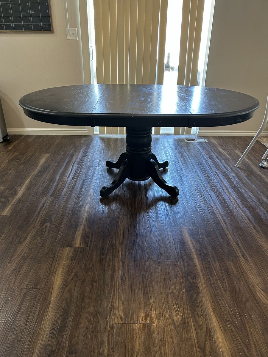 Black Pedestal Dining Table - Oval with Drop Leaves - Used Good Condition