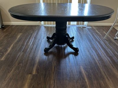 Black Pedestal Dining Table - Oval with Drop Leaves - Used Good Condition
