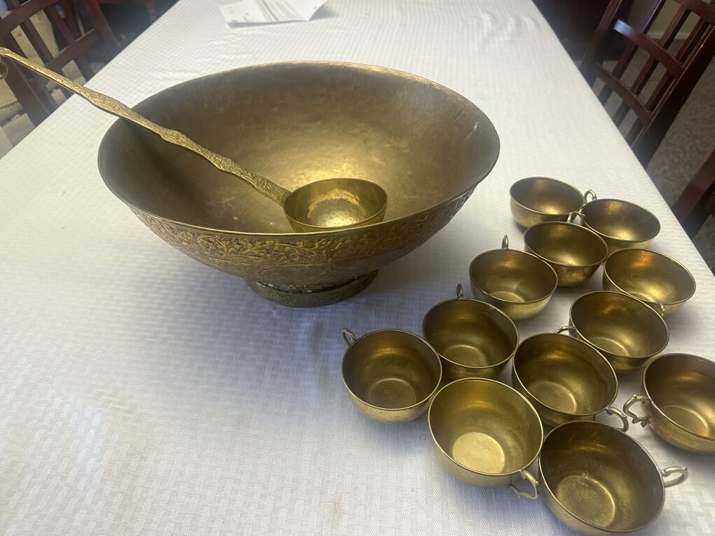 Brass punch bowl set