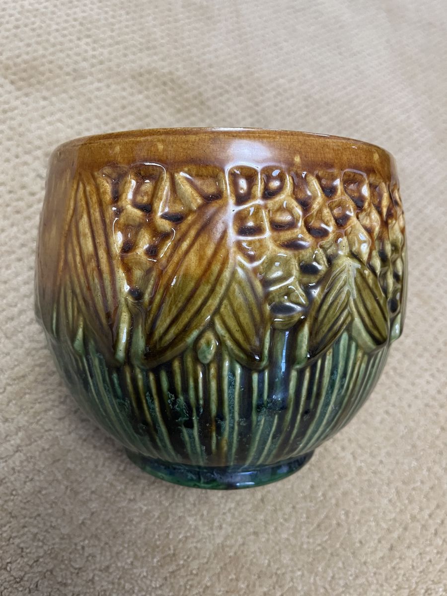 Early 1900's Gorgeous McCoy Glazed Jardiniere - Bee & Honeycomb Pattern