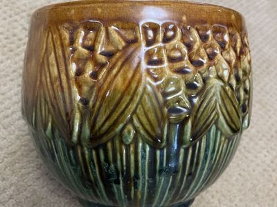 Early 1900's Gorgeous McCoy Glazed Jardiniere - Bee & Honeycomb Pattern