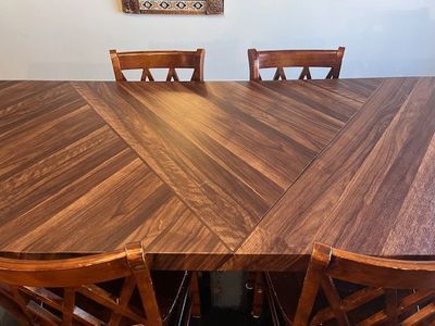 GORGEOUS Pub Height 9 Ft Dining Table (two removable leafs to reduce to 6ft) + 4 FREE Pub Chairs