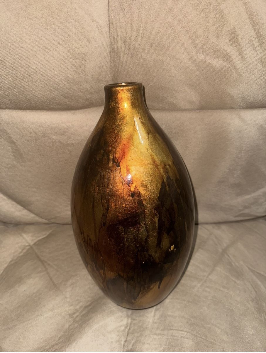 Metallic Handmade Ceramic Pottery Vase, Earth Tone Decorative Vase 13” Tall