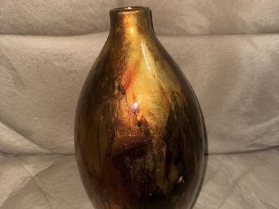 Metallic Handmade Ceramic Pottery Vase, Earth Tone Decorative Vase 13” Tall