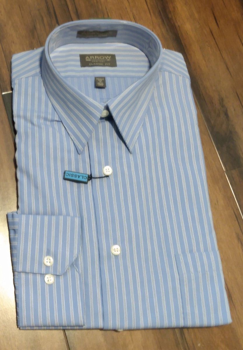 Men’s Arrow Classic Blue & White Striped Long Sleeve Shirt Large