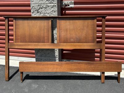 Mid Century Modern headboard, footboard, rails and frame MCM vintage Full size bedframe