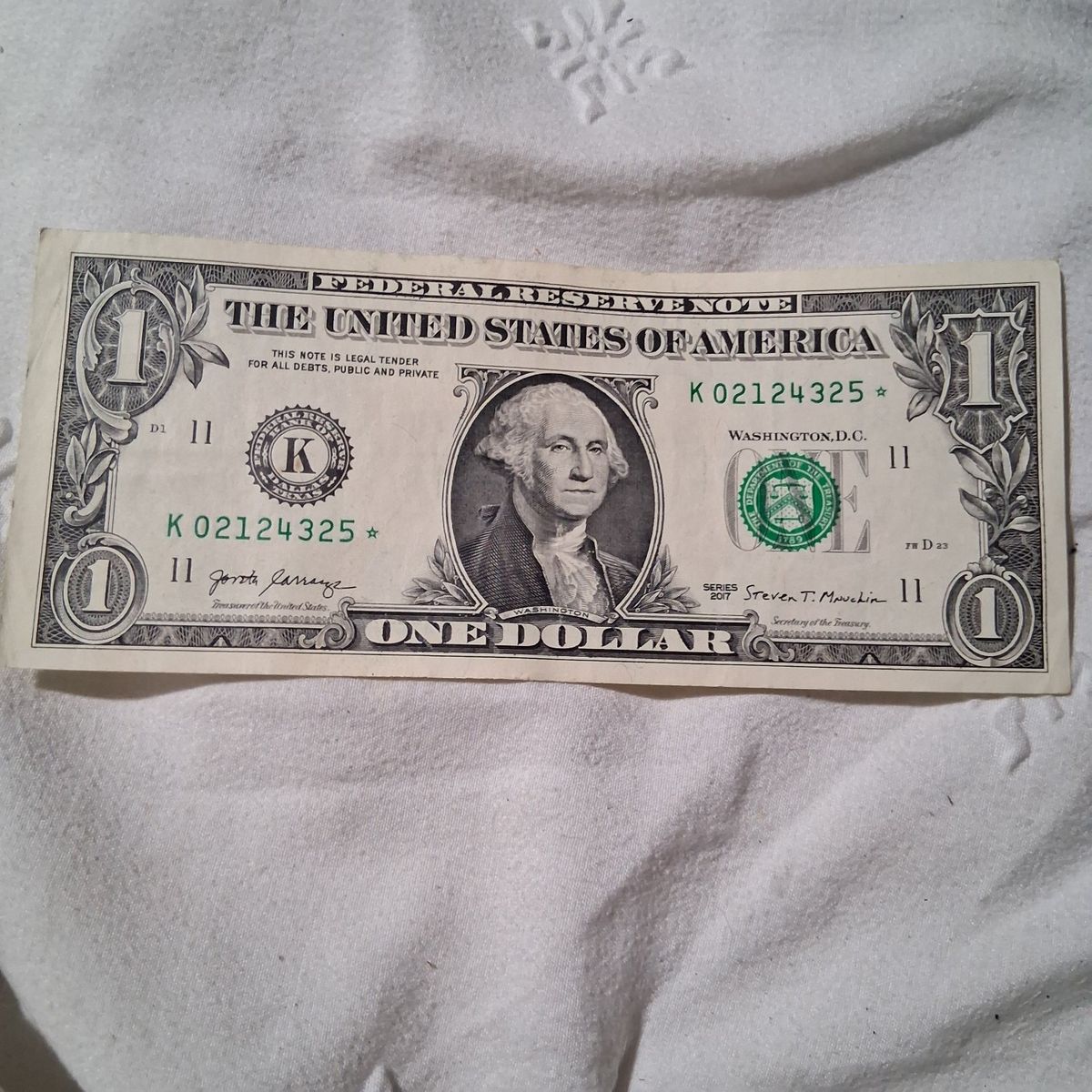 Series 2017 $1 Star Note Federal Reserve Note Dollar Bill