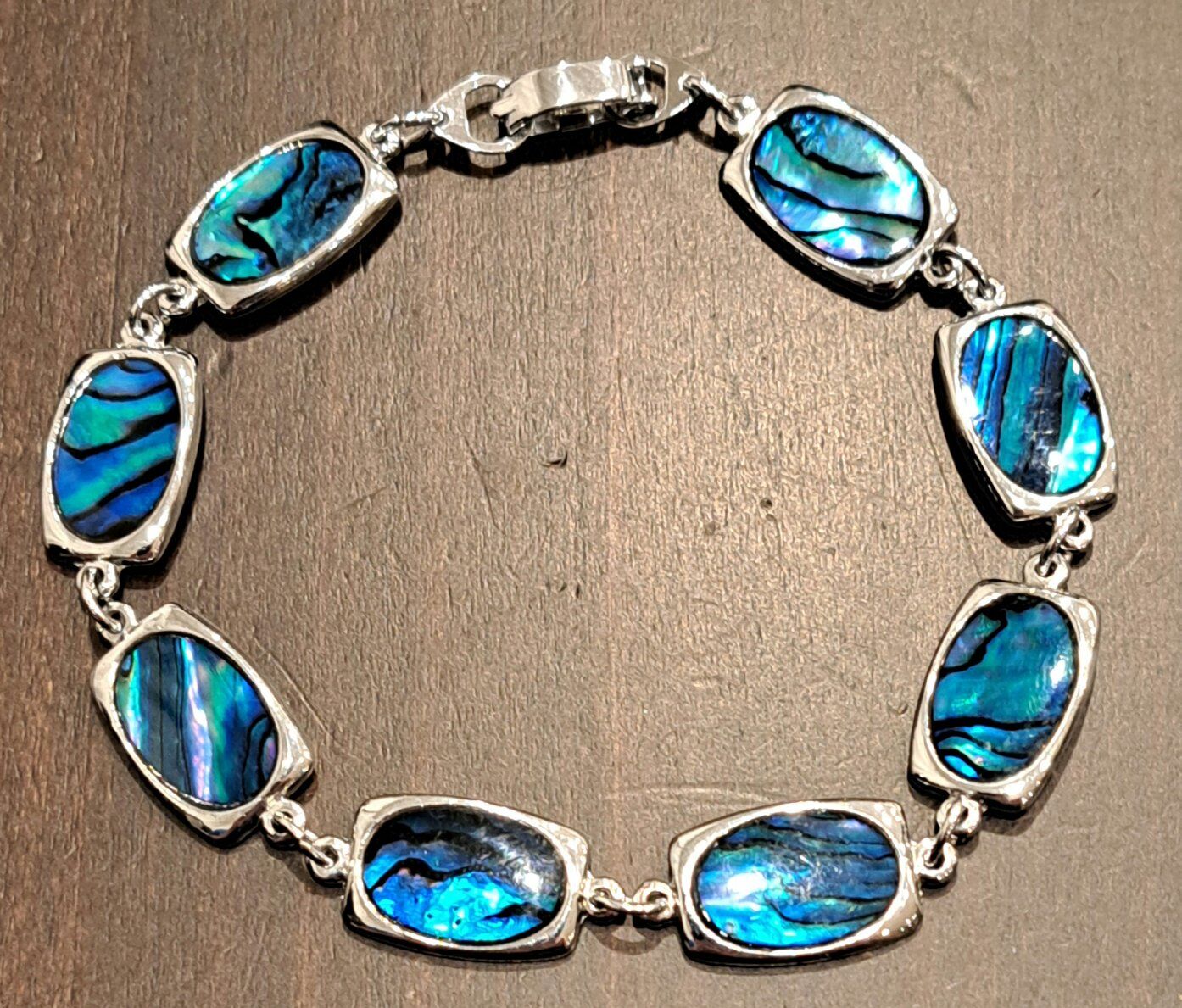 Vintage Abalone Shell Silver Chain Link Bracelet
