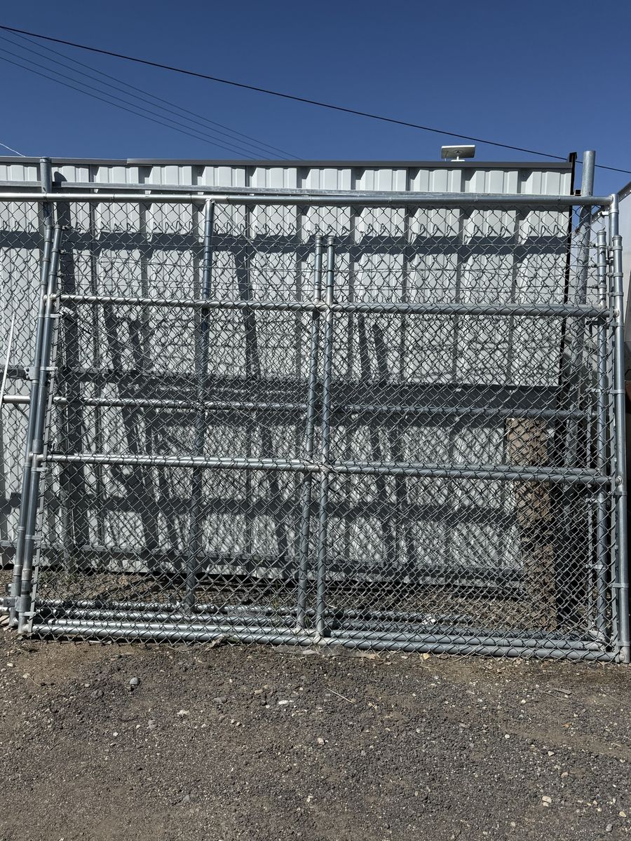 Used galvanized chain link double gate 20' X 6' + barb