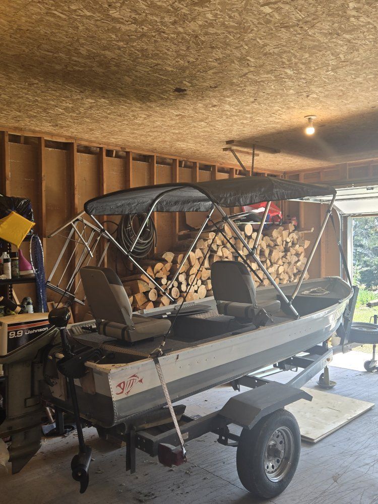 Aluminum Fishing Boat with Trailer, Bimini Top, and Swivel Seats