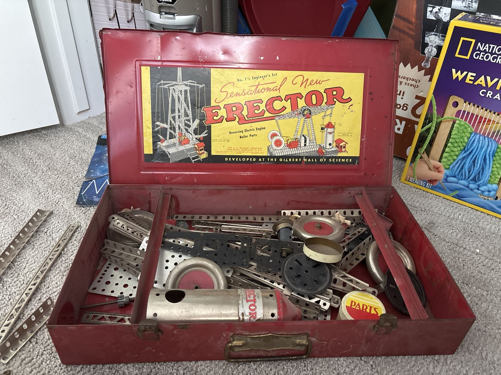 Vintage A.C. Gilbert Erector Set No. 7 1/2 with A-47 Electric Engine and Metal Case