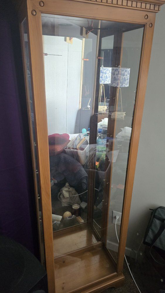 Tall Wooden Display Cabinet with Glass Panels - 77" H x 28" W x 13" D