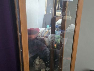 Tall Wooden Display Cabinet with Glass Panels - 77" H x 28" W x 13" D
