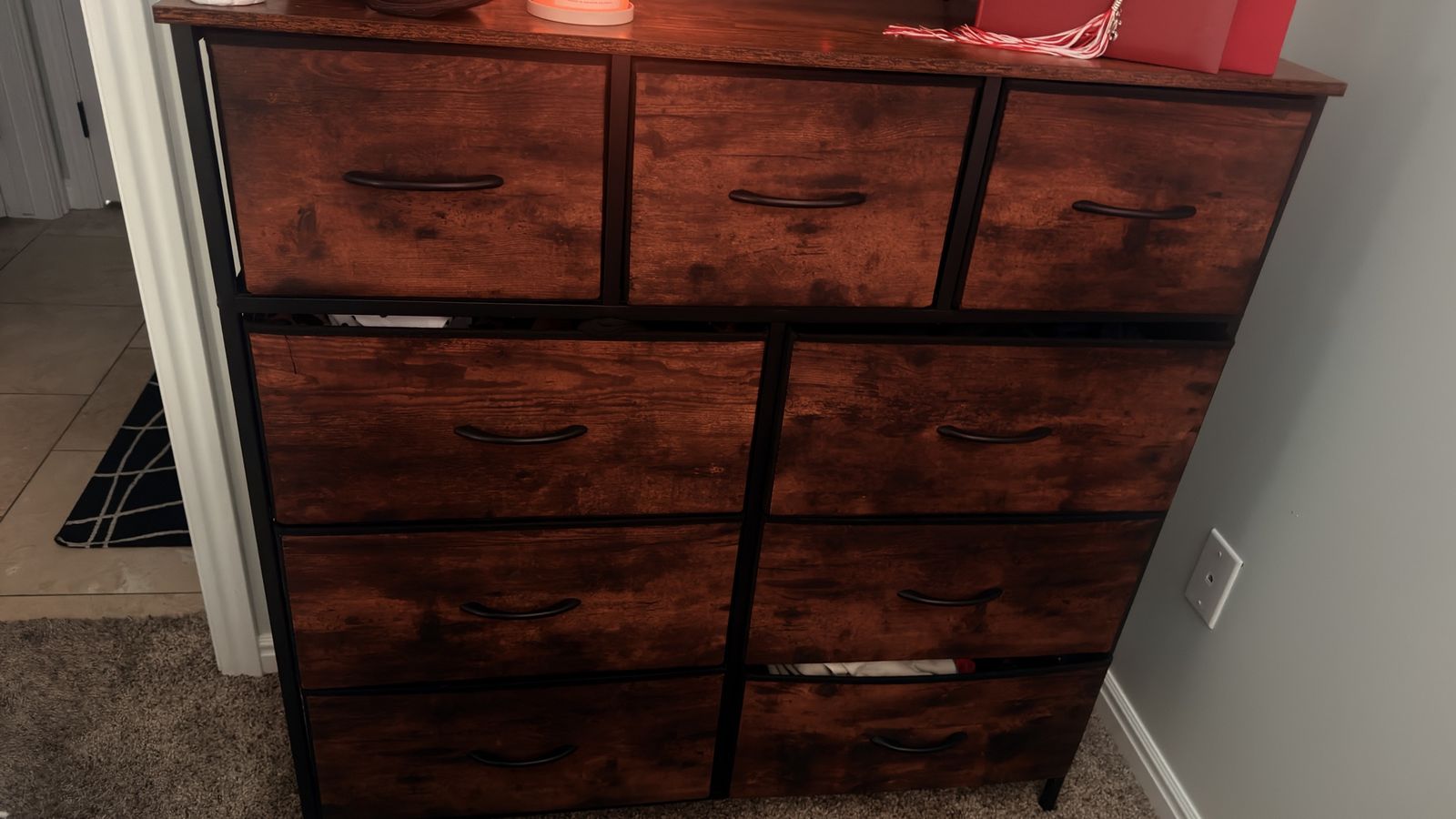 Rustic 7-Drawer Dresser with Metal Frame and Wooden Finish