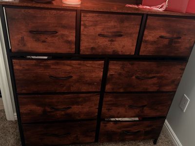 Rustic 7-Drawer Dresser with Metal Frame and Wooden Finish