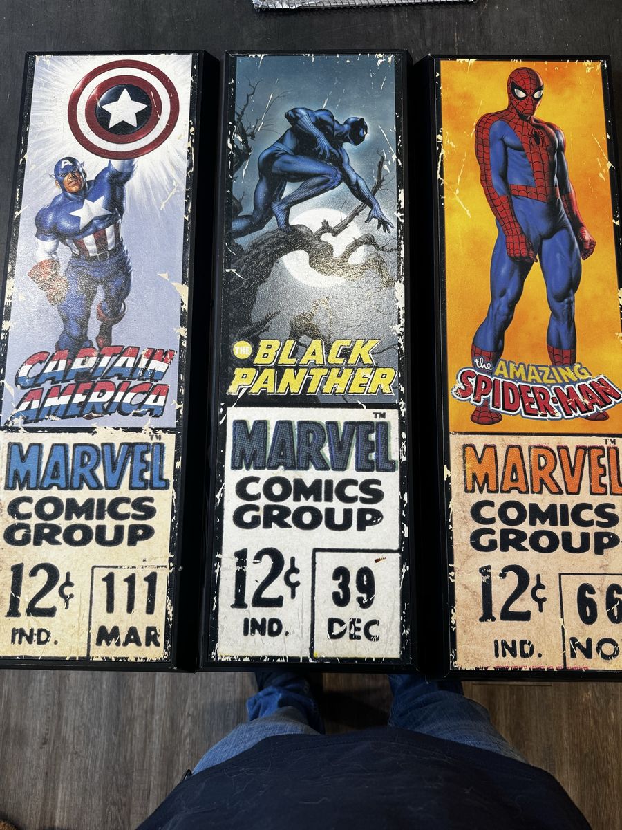Marvel Comics Group Wood Wall Art Decor - Captain America, Black Panther, Spider-Man - Set of 3