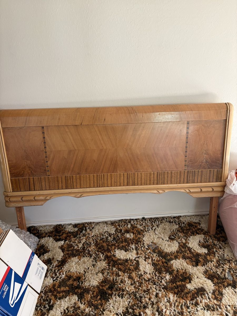 Vintage Mid-Century Modern Wooden Headboard - Unique Wood Grain