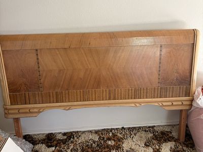 Vintage Mid-Century Modern Wooden Headboard - Unique Wood Grain
