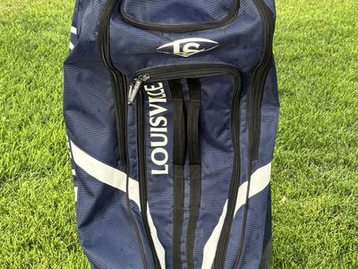 Louisville Slugger Navy Blue & White Wheeled Baseball Catcher / Equipment Bag