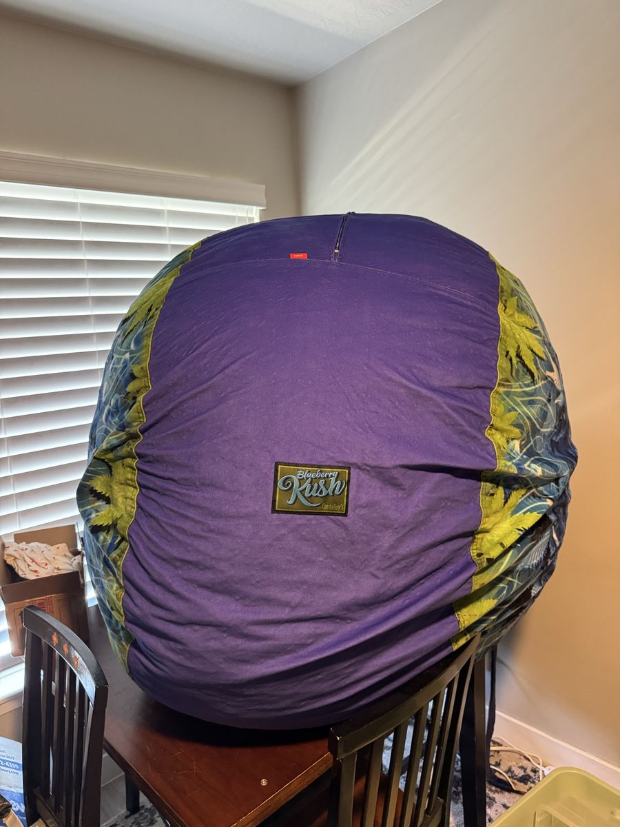 Cordaroy's Blueberry Kush Queen Size Bean Bag Chair - Purple/Green Cannabis Leaf Print