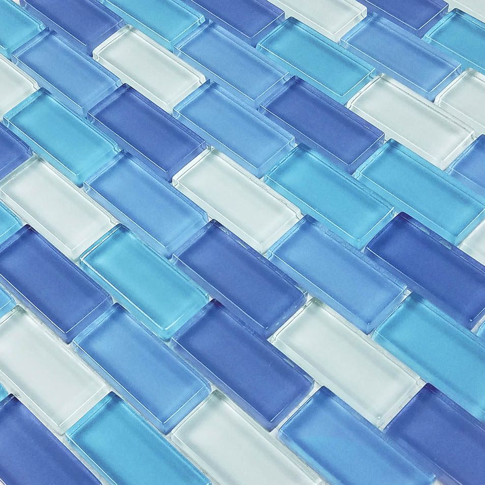 22 Sheets: Premium Crystal Turquoise Cobalt Blue Blend Glass Tile (1" x 2") —  Brand New in Box!