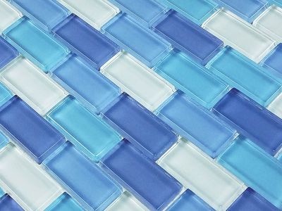 22 Sheets: Premium Crystal Turquoise Cobalt Blue Blend Glass Tile (1" x 2") — Brand New in Box!