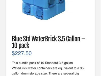 WaterBrick 3.5 Gallon Standard Blue Water Containers - 10 Pack