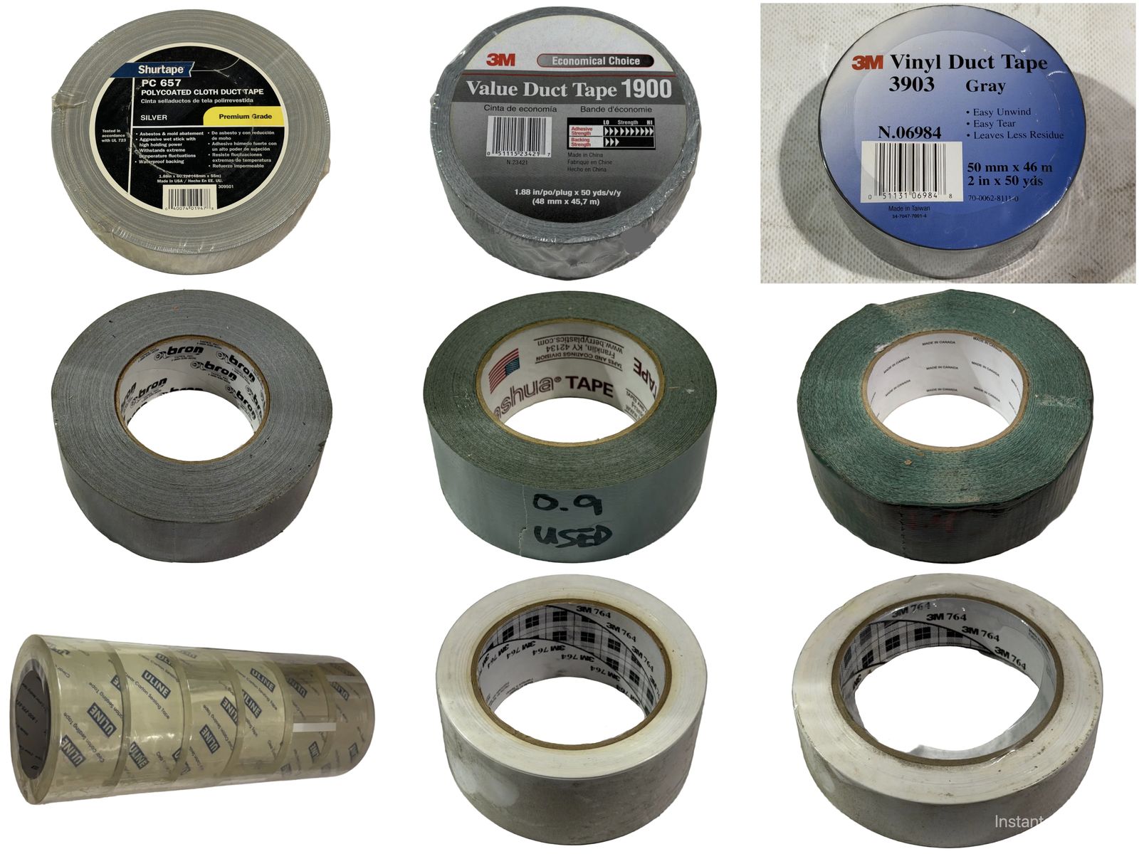 Save 50%! Tape - Duct, Vinyl, Packing - 2" & 1" Widths - Various Lengths - Most New - Some Used