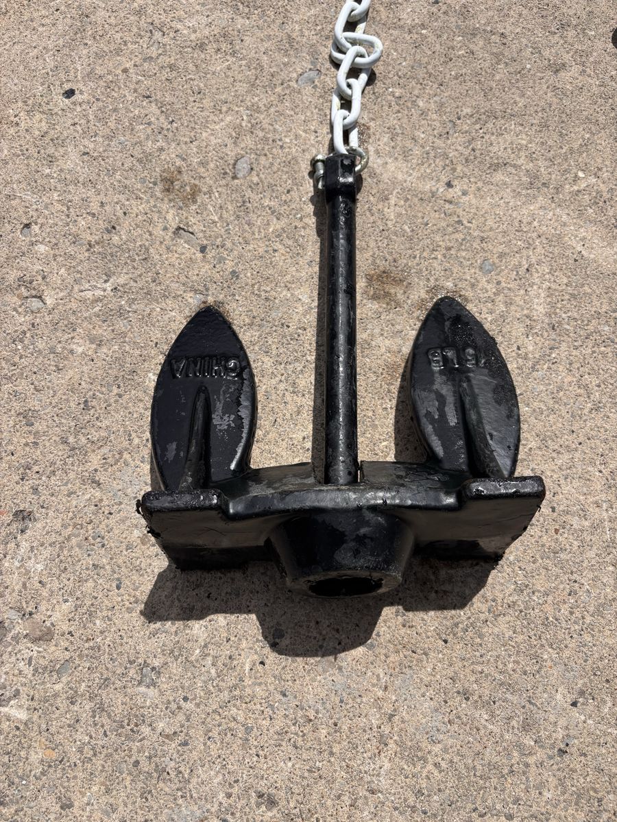 15lb Heavy Duty Navy Style Boat Anchor with Chain - Durable Black Cast Iron for Watercraft