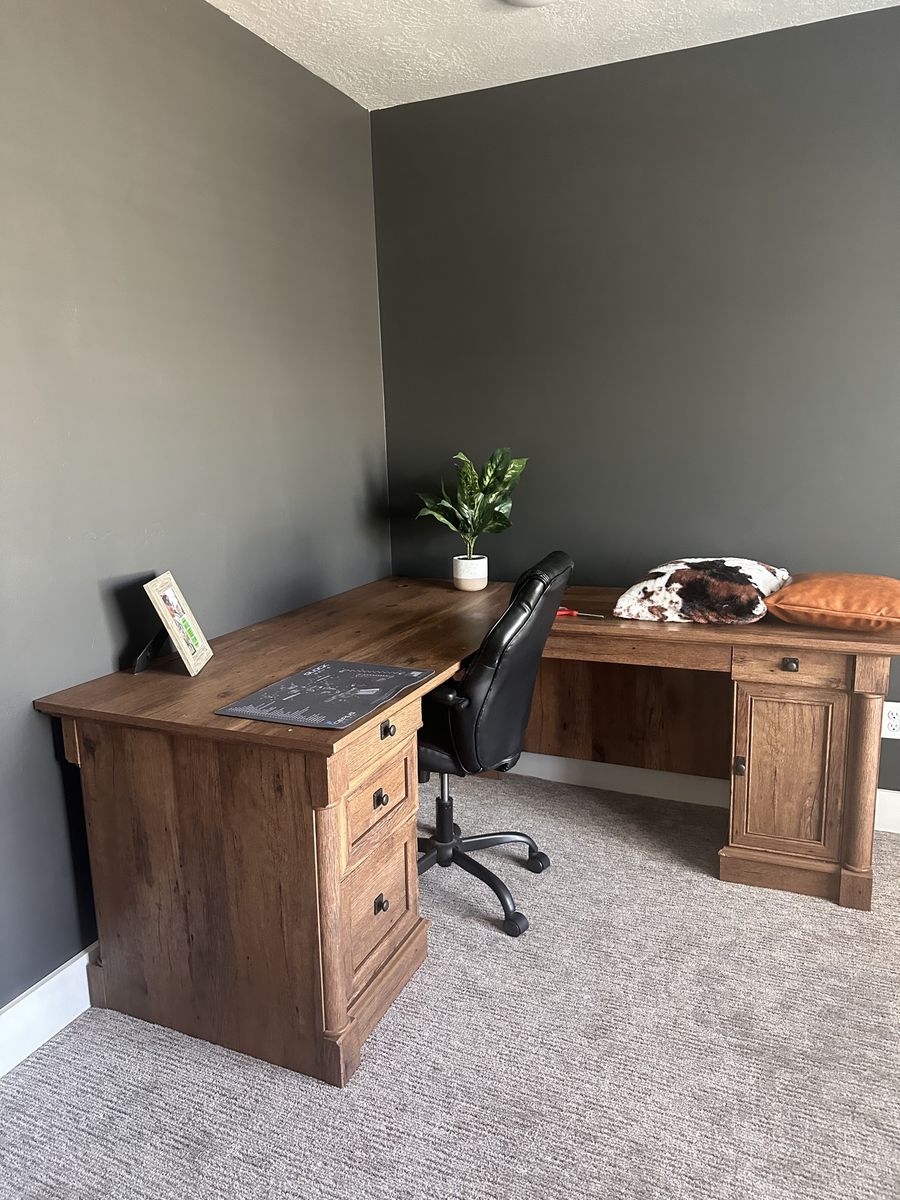 Spacious Wood Grain L-Shaped Office Desk with Storage - Used Good Condition