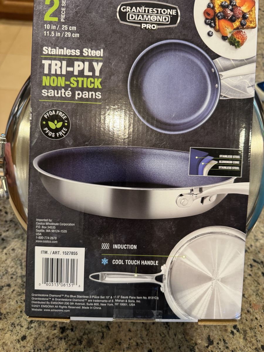 Granitestone Diamond Pro Tri-Ply Non-Stick Saute Pans 10" & 11.5" 2-Piece Set Stainless Steel