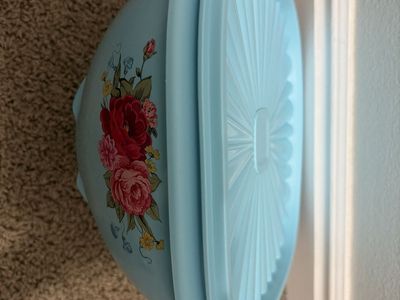 Vintage Pioneer Woman Light Blue Floral Mixing Bowl with Lid - Large, Farmhouse Chic