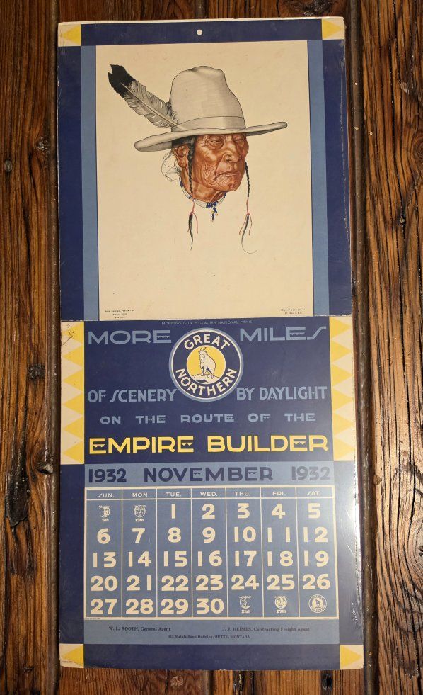 1932 Great Northern Calendar With Blackfeet Chief