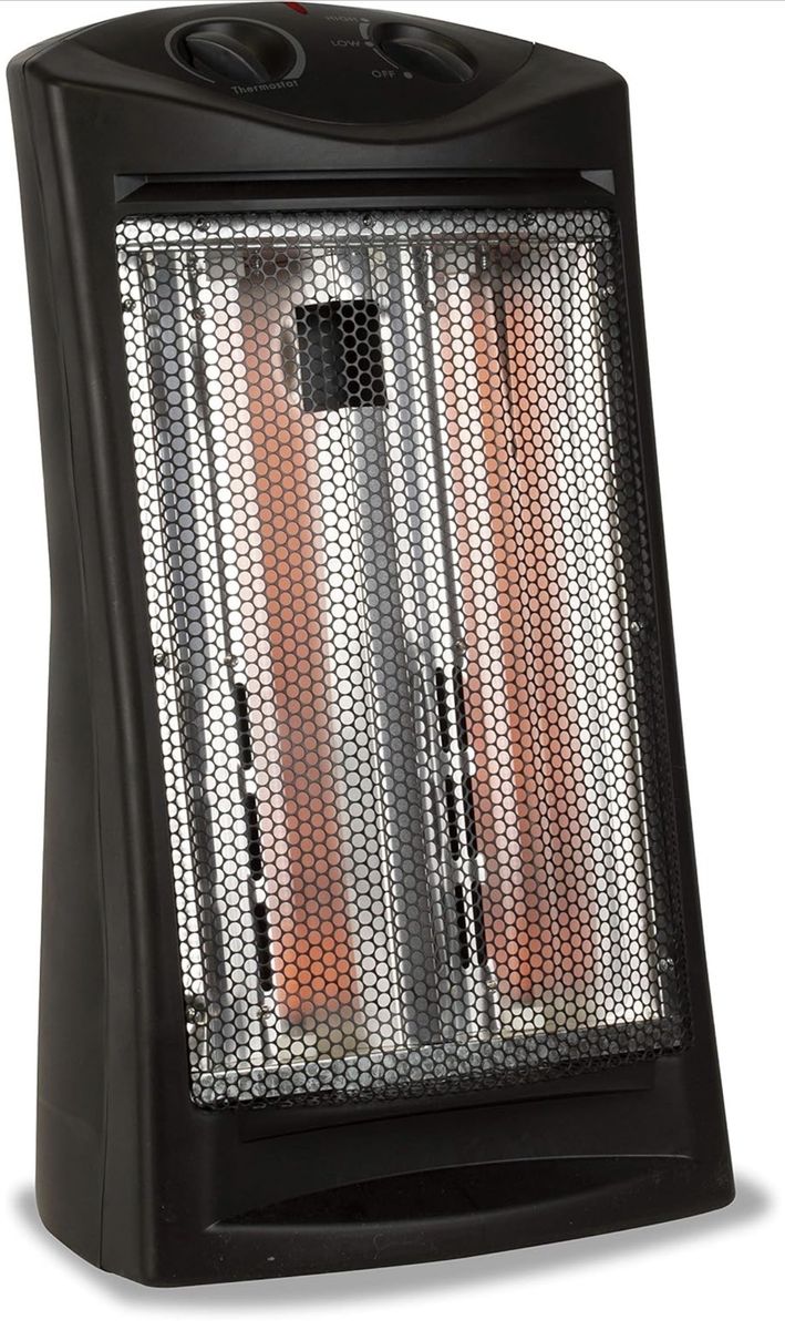 1500W Black Infrared Quartz Heater, Adjustable Thermostat, Dual Heat Settings (High/Low), 23" Tall