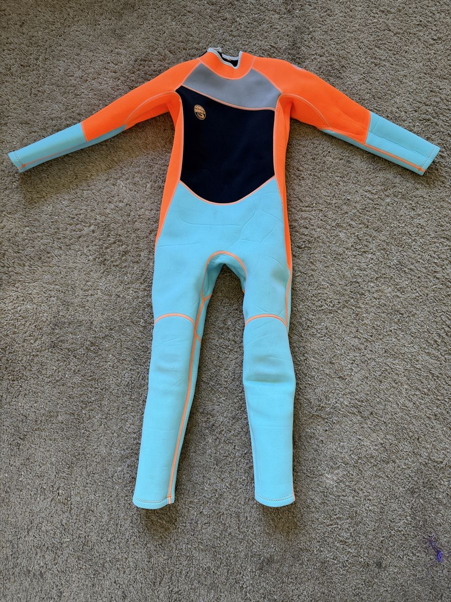 Kids Wetsuit Size 12 Orange/Blue Neoprene Full Body - EXCELLENT Condition
