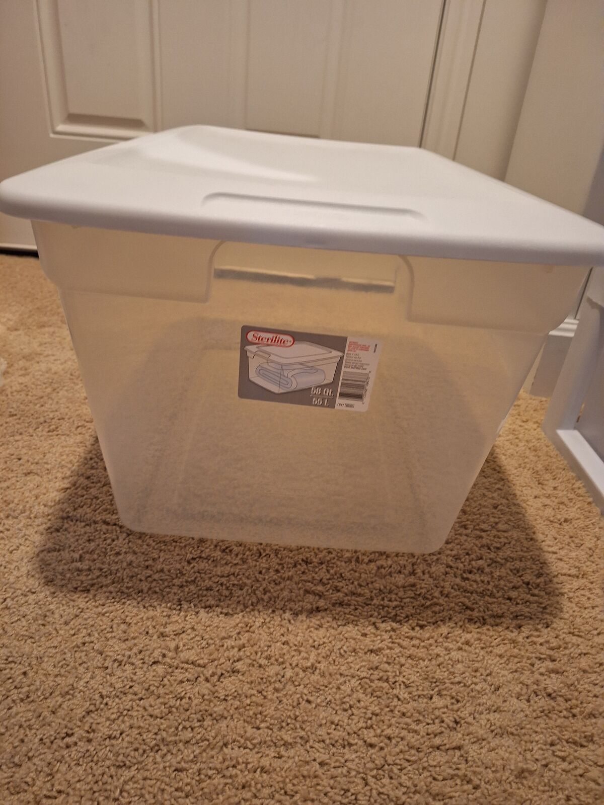 Sterilite 58 qt storage bin clear White Closet Garage Organization