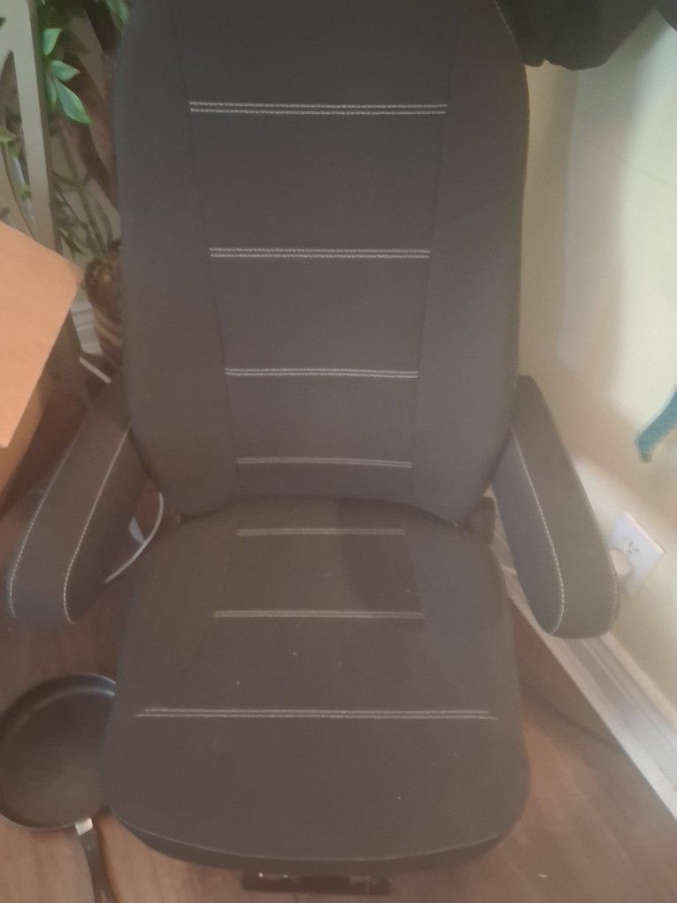 Seats Inc. Heritage Silver Truck Seat - Black Fabric, White Stitching, Adjustable Arms