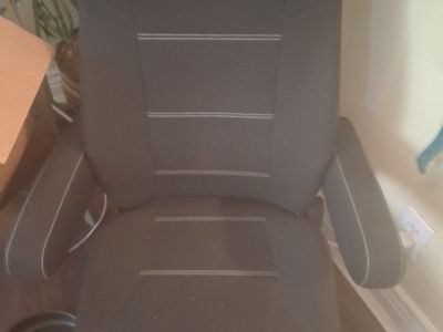 Seats Inc. Heritage Silver Truck Seat - Black Fabric, White Stitching, Adjustable Arms