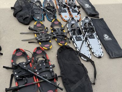 Yukon Charlie's Badger Snowshoes & Poles - Multiple Sets w/ Carry Bags - Great for Winter Hiking!