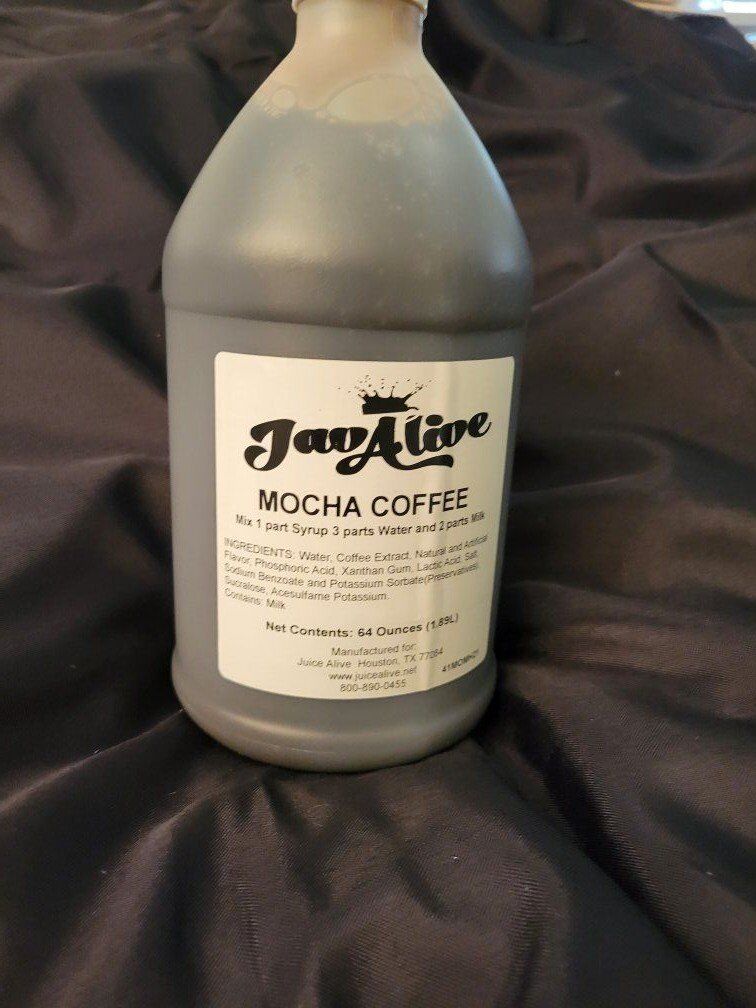 Jav Alive Mocha coffee syrup $6 ea or $30 case 6