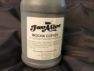 Jav Alive Mocha coffee syrup $6 ea or $30 case 6