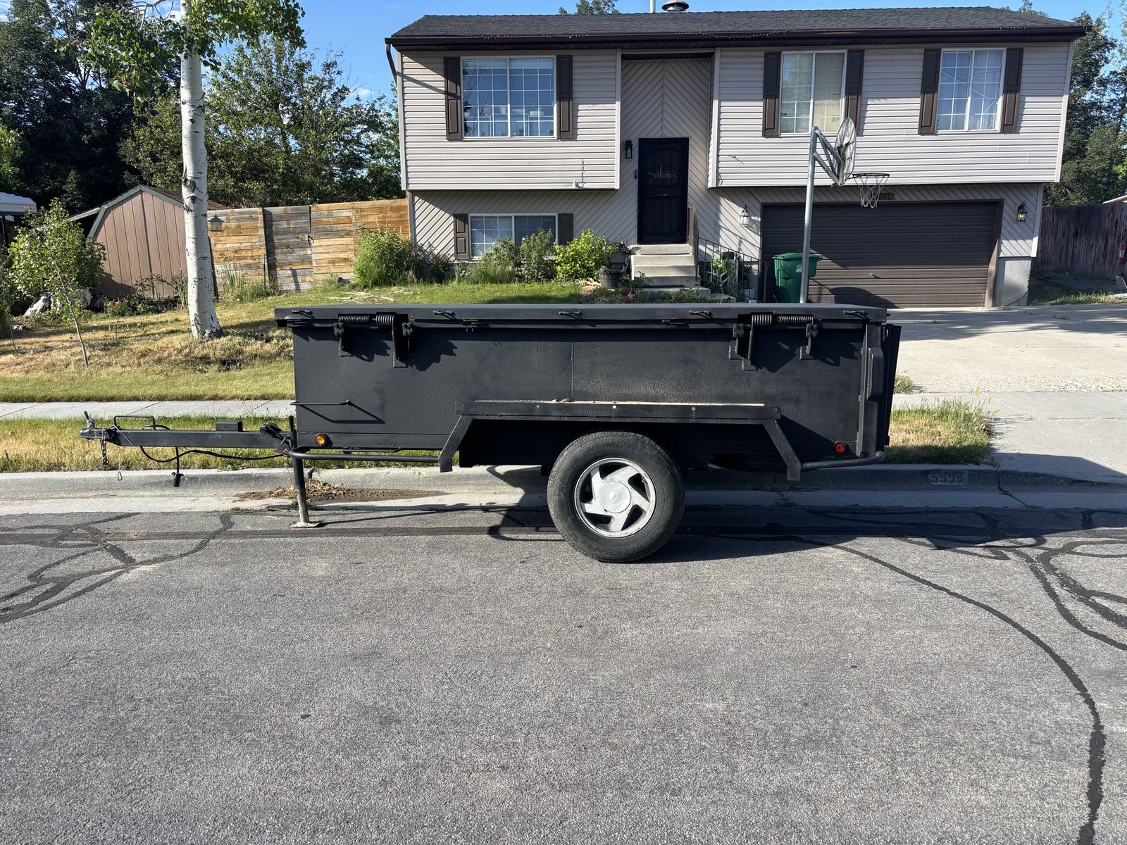 Custom Enclosed Utility Trailer - Dump bed, Black, Single Axle with Ramp Gate & Storage