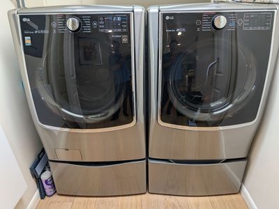 LG Washer Dryer Set Front Load Smart Wi-Fi Enabled w/ Pedestal and Pedestal Washer