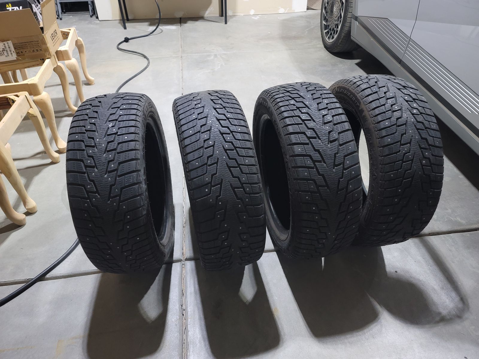 Studded Snow Tires 215/55R17.  Totaled our 2013 Accord.  $200/all four on 5/16/2026.  Price reduced $10/day