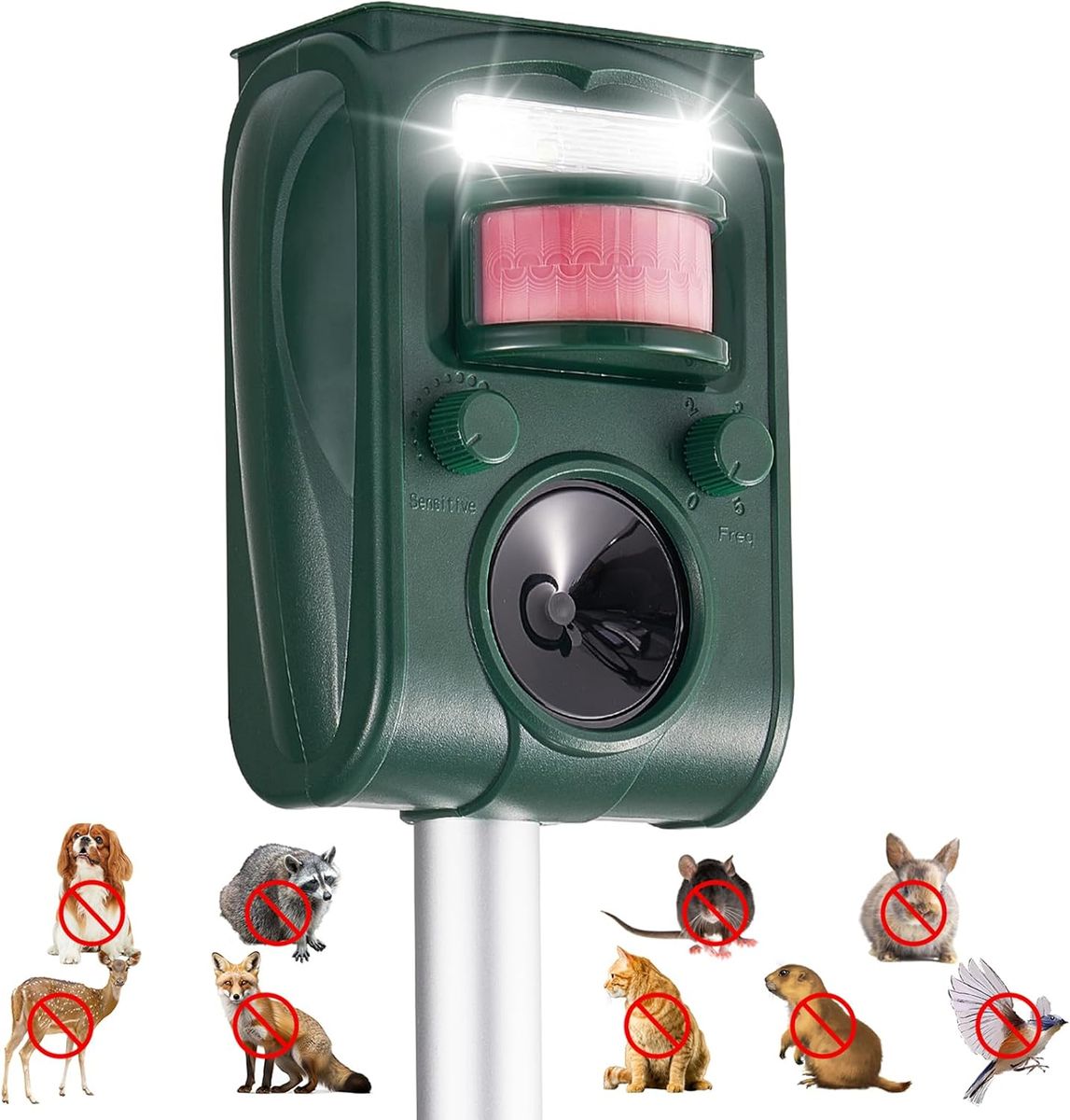 NEW Upgraded Solar Ultrasonic Squirrel Deer Repellent Devices Motion Detection 5 Adjustable Modes