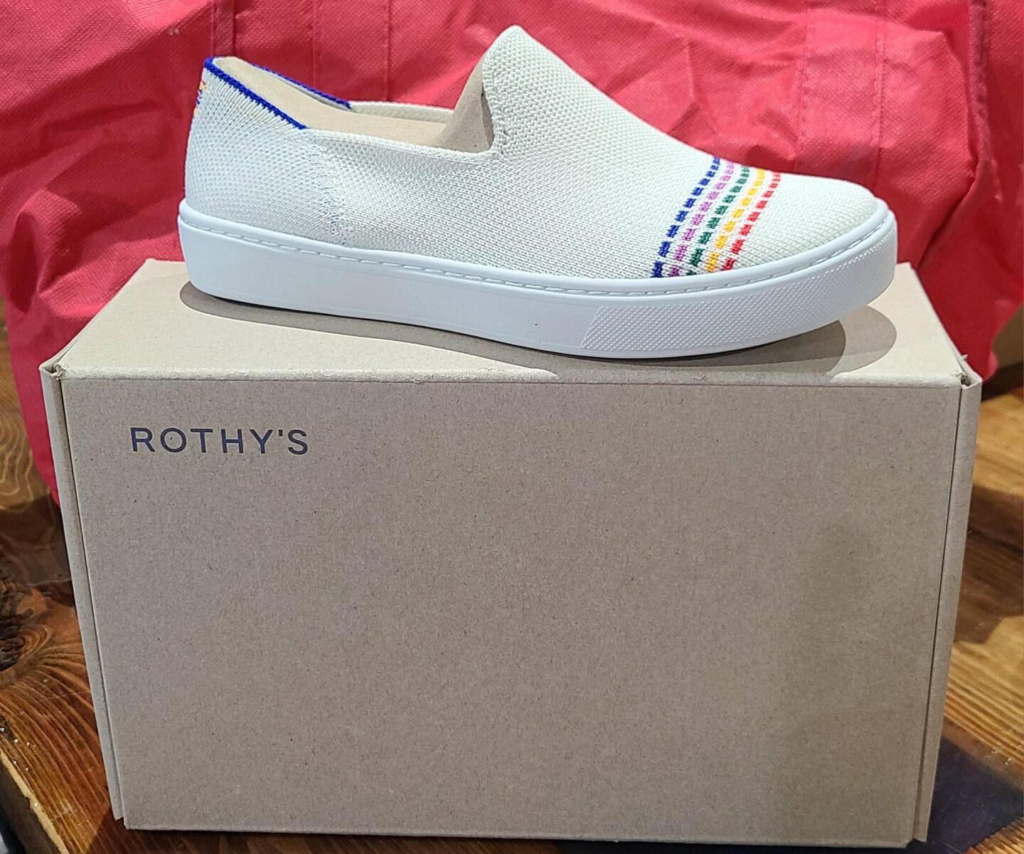 white rainbow Rothy's shoes