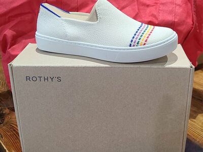 white rainbow Rothy's shoes