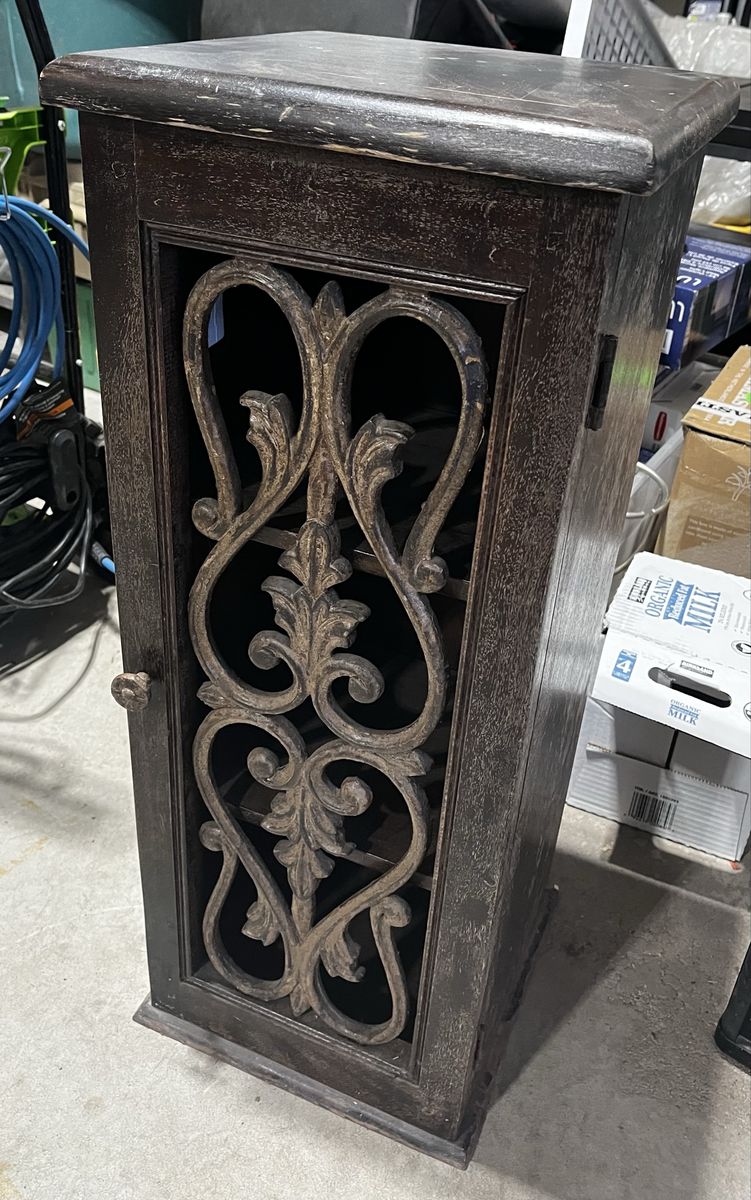Rustic Solid Wood & Wrought Iron Accent Cabinet